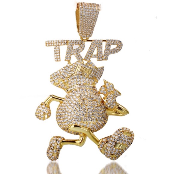 🔥Men CZ Iced Out Famou Trap Money Bag Big Charm Pendant For Upto 20 Cuban Chain - Picture 5 of 8